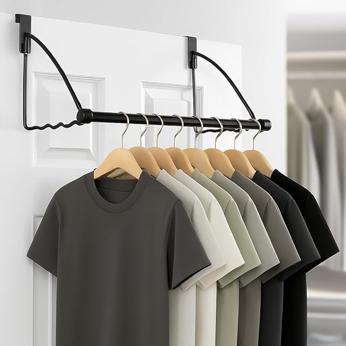 HOLDN’ STORAGE Over The Door Hanger - Door Rack Hangers for Clothes - Space Saving Designed for Bedroom & Bathroom - Ideal for Clothes & Towels - Drying Rack, Black