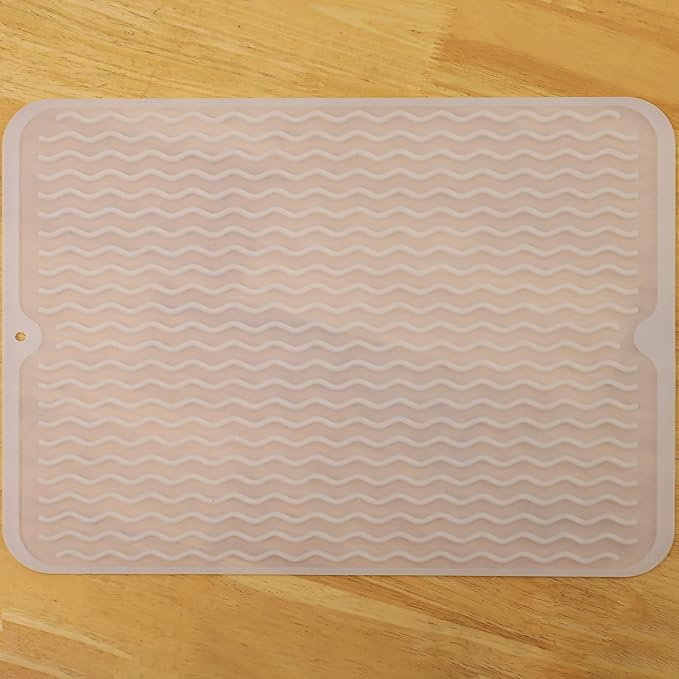 Silicone Dish Drying Mat for Multiple Usage,Easy clean,Eco-friendly,Heat-resistant Silicone Mat for Kitchen Counter or Sink,Refrigerator or drawer liner Translucent L 16 inches x 12 inches