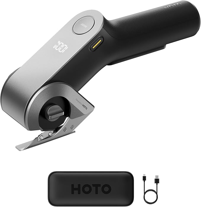 HOTO EdgeFlow Cordless Electric Scissors, Rechargeable Cardboard Cutter, Titanium Blade & LED Display, Self-Sharpening & Tool-Free Easy-Swap, Electric Box Cutter for Cardboard, Carpet, Leather