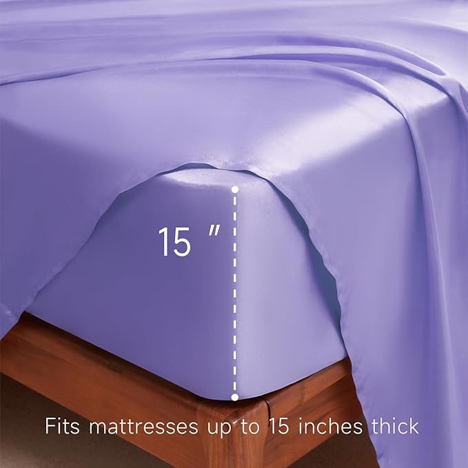 Satin Sheets California King Size - 4 Pieces Luxury Silky Soft Bed Sheets, Wrinkle-Free Lavender Satin Silk Sheet Set with 1 Deep Pocket Fitted Sheet, 1 Flat Sheet, 2 Pillow Cases