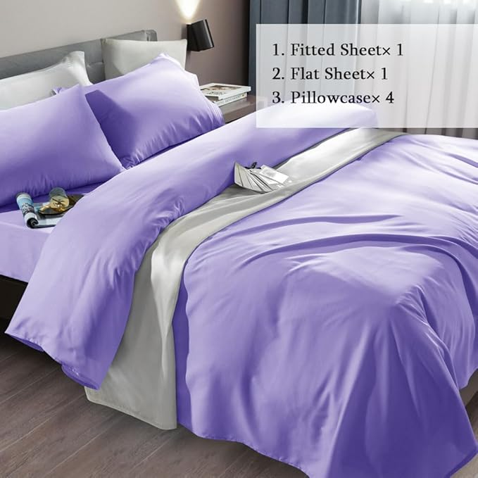 SONORO KATE Bed Sheet Set Super Soft Microfiber 1800 Thread Count Luxury Egyptian Sheets Fit 18-24 Inch Deep Pocket Mattress Wrinkle-6 Piece (Lavender, King)