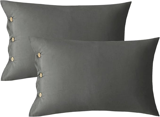 JELLYMONI Pillowcases Standard Set of 2 Cotton Button Pillow Covers 20×26in Grey Bed Pillow Cases 100% Washed Cotton Soft Breathable (Pillows are not Included)