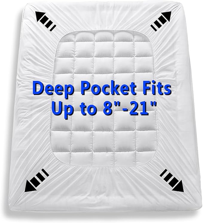 Twin XL Size Quilted Fitted Mattress Pad Cover with Deep Pocket Fitted 8" - 21", Ultra Soft and Comfortable, Breathable (White, Twin XL)