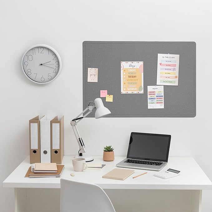 Bulletin Board, 36 x 24 inches Felt Board - Decorative Pin Board, Cork Board Alternative for Wall, 3' x 2' Foldable Self-Adhesive Vision Board Prayer Board with 20 Pushpins - Gray