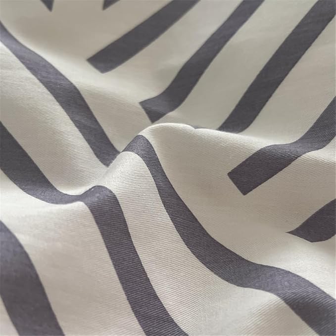 VM VOUGEMARKET Gray Striped Duvet Cover Set, 100% Cotton Geometric Bedding Set,3 Pieces Instagram Style Simple Modern Duvet Cover with 2 Pillowcases-Queen,Gray Stripes