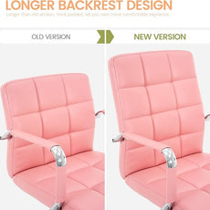 High Back Desk Chair, Modern PU Leather Home Office Task Chair with Arms, Adjustable Swivel Computer Executive Chair with Wheels (Pink)