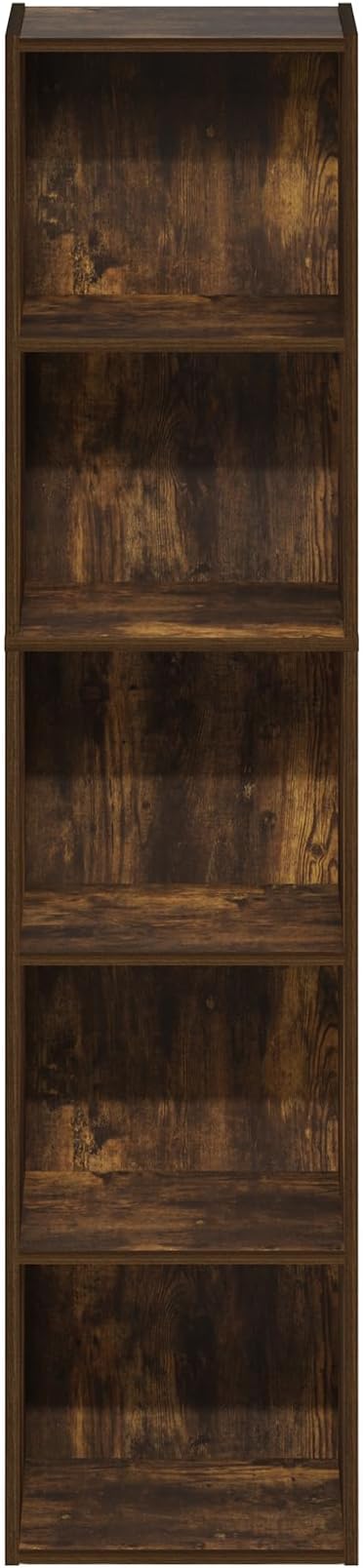 Furinno PASIR Book Shelf, 5-Tier Modern Bookshelf, Open Shelves Bookcase 9 x 12 x 52, for Living Room, Bedroom, Home Office, Amber Pine