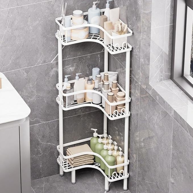 Free Standing 3 Tier Shower Caddy with 4 Hooks on Each Shelf Waterproof Corner Organizer Corner for Bathroom Kitchen Large Capacity Shower Rack(White)