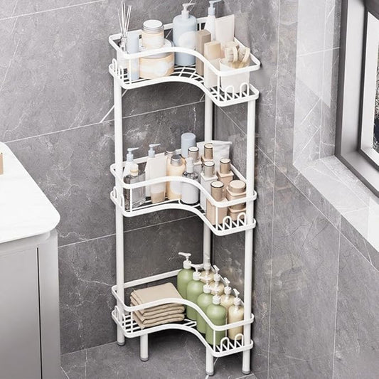 Free Standing 3 Tier Shower Caddy with 4 Hooks on Each Shelf Waterproof Corner Organizer Corner for Bathroom Kitchen Large Capacity Shower Rack(White)