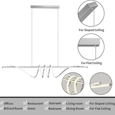 Modern Pendant Light Kitchen Island 57in Dimmable Hanging Lamp 3000k-6000K Adjustable Warm/Nautral/White with Remote Control, Dining Room Light Fixture Chrome Silver