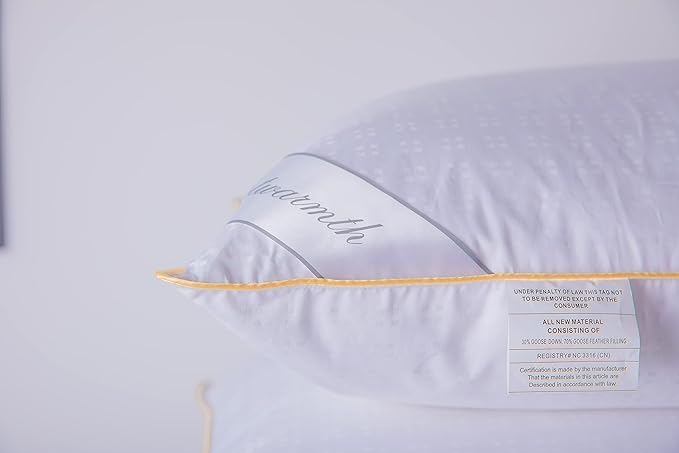 Goose Down Feather Soft Pillows Queen Size One Pillow 100% Cotton Supportive Cool Bed Pillows for Back Side Stomach Sleepers
