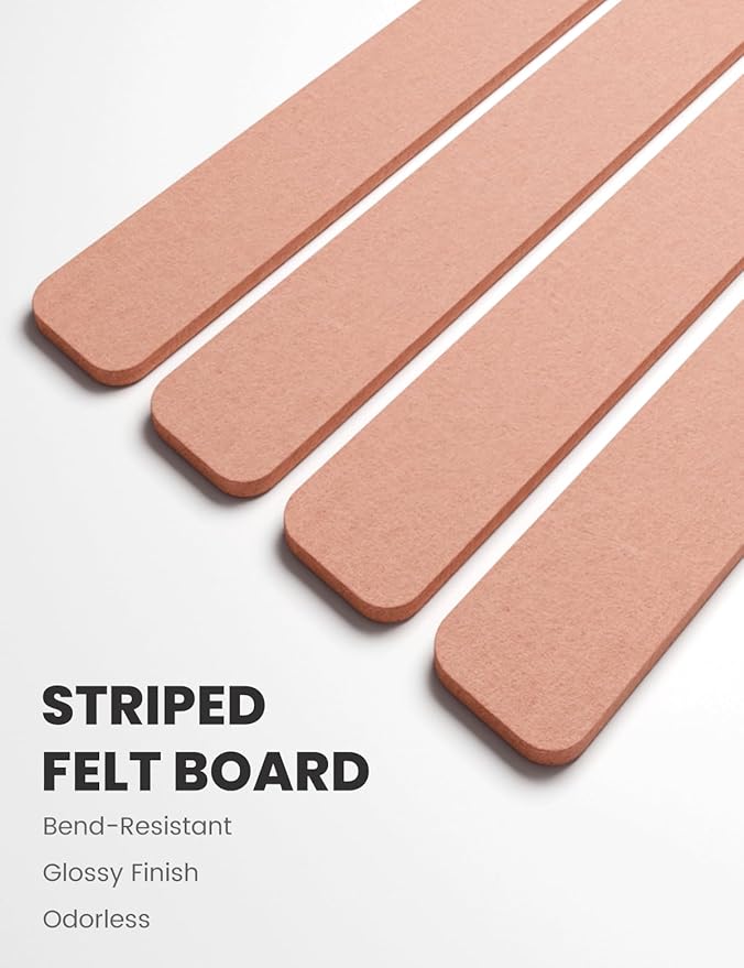 Cork Board Alternative Felt Strip Board 8-Pack 13"x2", Office Pin Board with 50 Push Pins, Adhesive Install for Bedroom Door & Home Office(Pink)