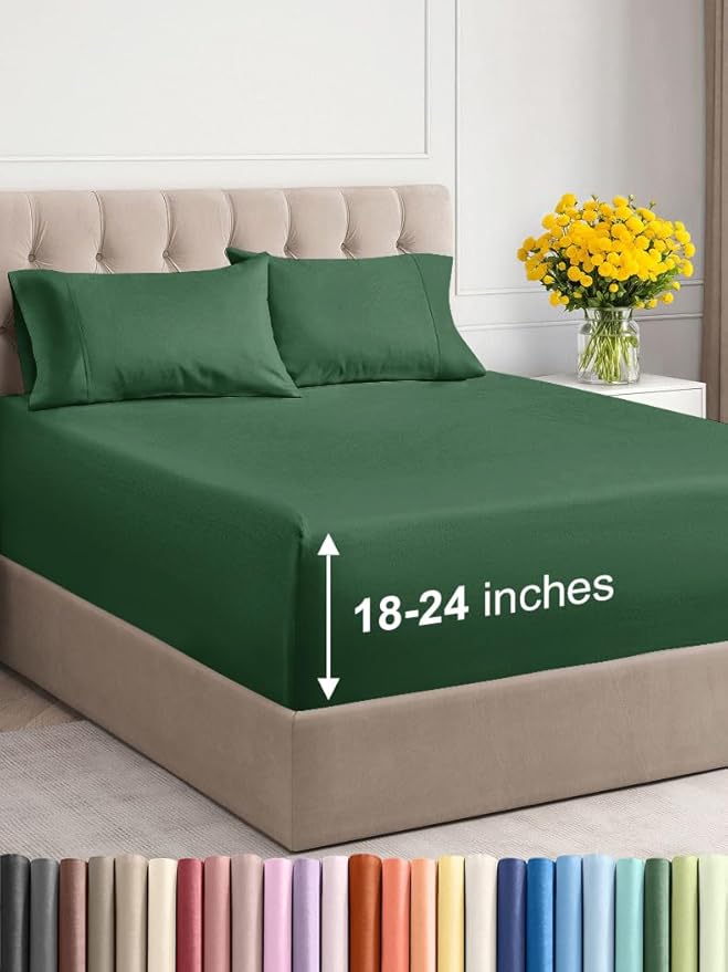 Extra Deep Twin XL Sheet Set - 4 Piece Breathable & Cooling Sheets - Hotel Luxury Bed Sheets Set - Easy Fit - Soft, Wrinkle Free & Comfy Sheets Set - Emerald Green Sheet Set with Extra Deep Pockets