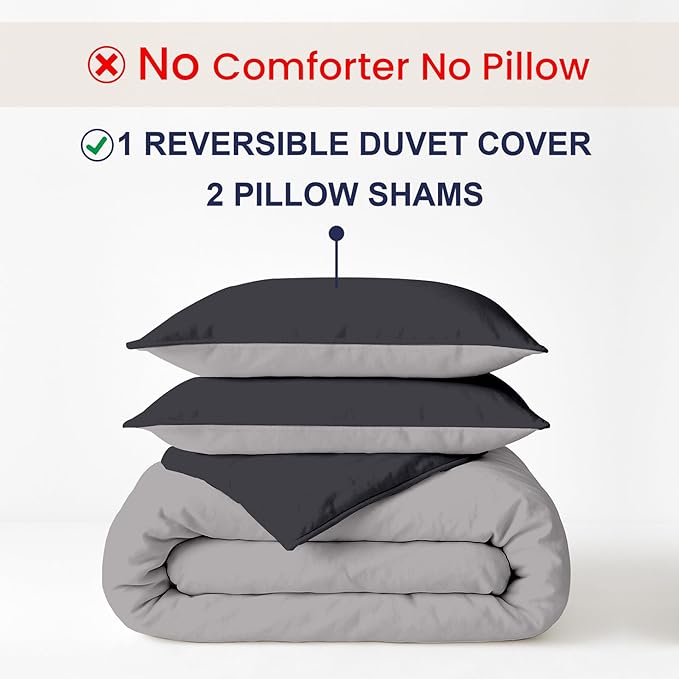 Kotton Culture 3 Pc Queen Size Duvet Cover Set- 100%Egyptian Cotton Sateen 600 Thread Count Ultra Soft Premium Durable Comforter Cover Zipper Closure & Corner Ties (Blended Grey, Queen/Full 90" X 90")