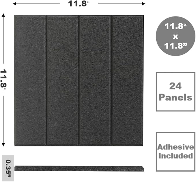 Felt Bulletin Board Tiles | Modern Cork Board Alternative | Large Cork Boards for Walls | Aesthetic Felt Wall Panels for Office & Home Decor | Pinboard & Photo Board (24-Pack) | Black
