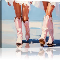 Cowgirl Boots Wall Art Pink Cowboy Boots Canvas Wall Art Western Aesthetic Canvas Prints Poster Trendy Preppy Girls Aesthetic Room Decor Picture for Apartment Bedroom Dorm 24x16in Framed