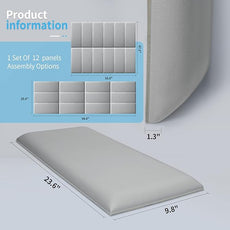 Art3d Peel and Stick Headboard for King, Full and Queen in Grey, Pack of 12 Wall Panels 3D Sized 9.84