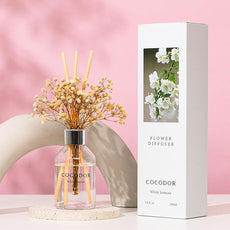 COCODOR Flower Reed Diffuser Set / 3.4oz / White Jasmine/Scent Diffuser with Sticks Home Fragrance Reed Diffuser for Bathroom Shelf Decor