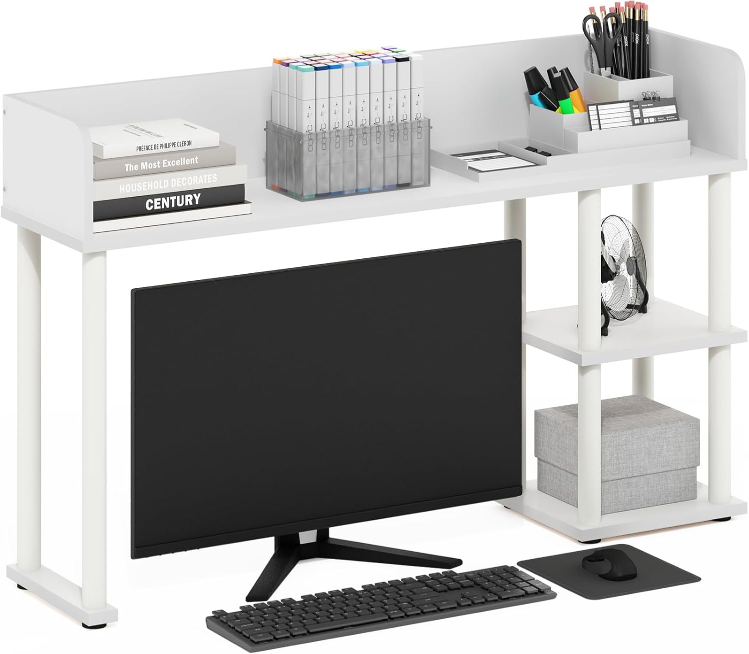 Furinno Classic Desk Shelf, 3-Shelf Desktop Hutch, Book Shelf, 3-Tier Desk Organzier, for Office Supplies, Office Desk Accessories, for Home Office, College, Dorm, White