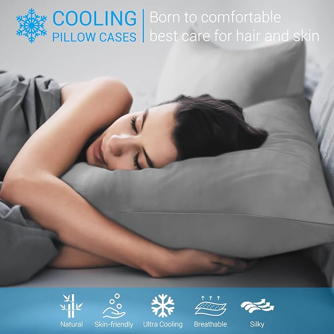 Avolare Cooling Pillow Cases, 2 Pack Arc-Chill Q-max>0.5 Cool King Size Summer Pillow Cover for Hair Skin, Soft Silky 20" x 36" Stain Pillowcase Protector with Zipper - Gray