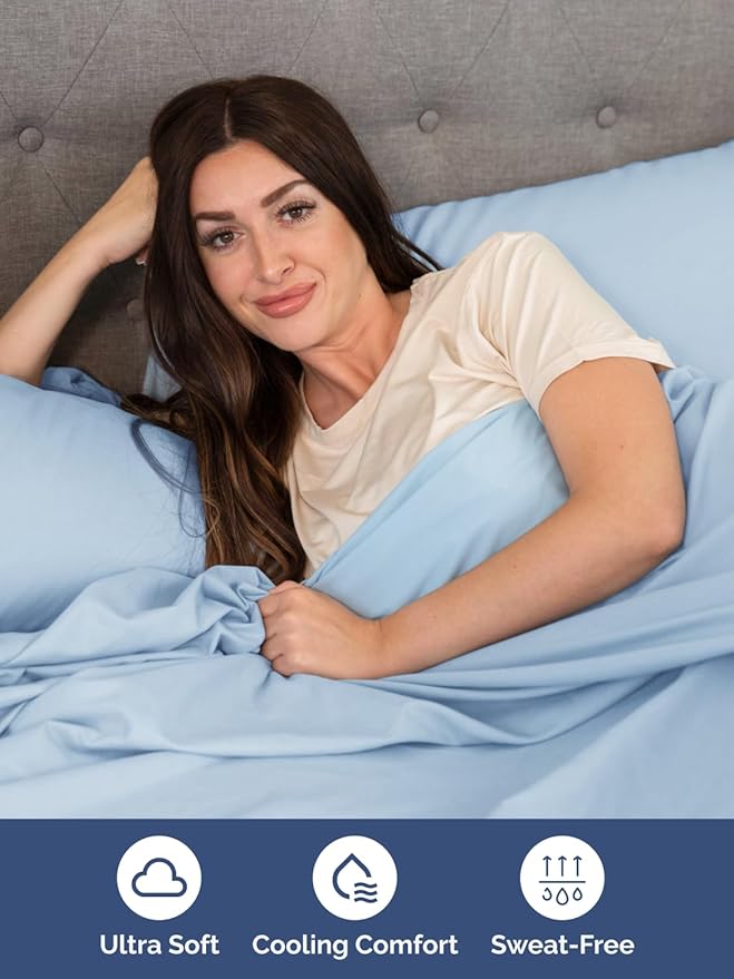 Extra Deep Pocket Twin Sheets - 3 Piece Breathable & Cooling Bed Sheets - Hotel Luxury Bed Sheet Set - Soft, Wrinkle Free & Comfy - Easily Fits Extra Deep Mattresses - Deep Pocket Light Blue Sheets