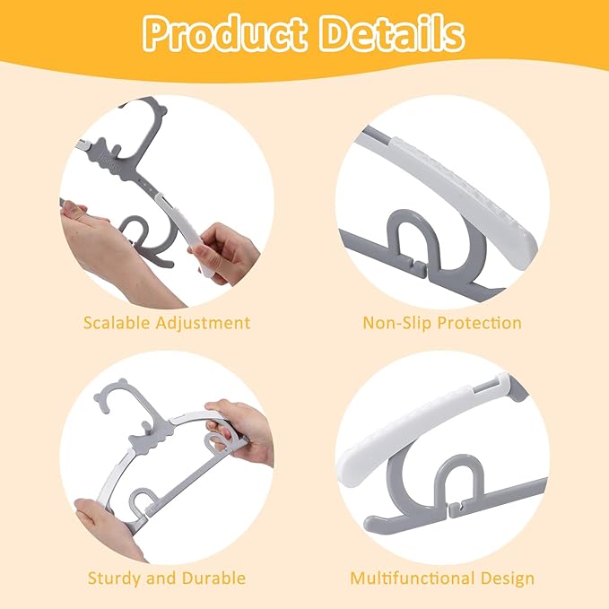 80 Pack Plastic Hangers with 32 Clips, 11-15 inch Adjustable Clothes Hanger, Durable & Non-Slip, Space Saving Coat Hangers for Pants, Jackets and Dress (Grey)