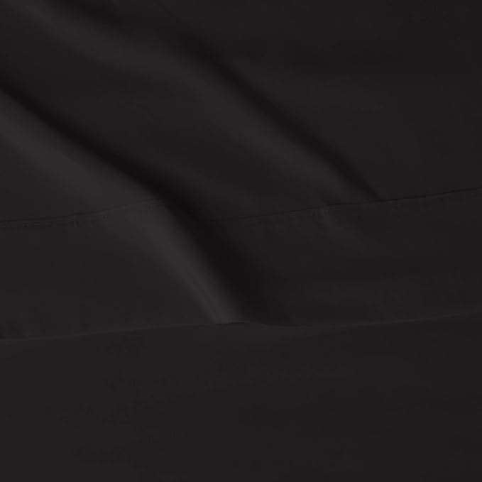 Amazon Basics Lightweight Super Soft Easy Care Microfiber 4 Piece Cozy Comfortable Bed Sheet Set with 14-Inch Deep Pockets, Queen, Black, Solid AmazonBasics