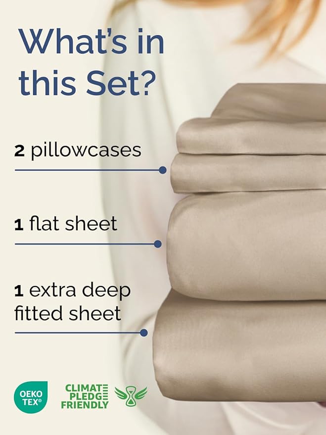 Extra Deep Pocket Cal King Sheets - 4 Piece Breathable & Cooling Bed Sheets - Hotel Luxury Bed Sheet Set - Soft, Wrinkle Free & Comfy - Easily Fits Extra Deep Mattresses - Deep Pocket Cream Sheets Set