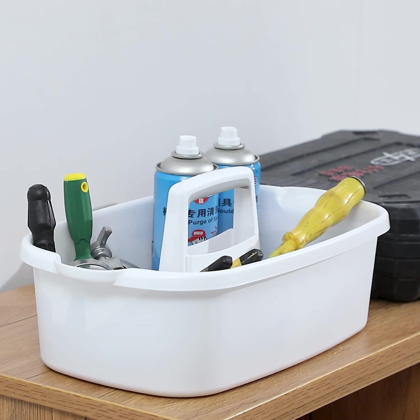 JiatuA Large Cleaning Supplies Caddy Portable Shower Basket Supply Organizer with Handle Plastic Bucket Tool Storage for Bathroom, Bedroom, Kitchen, College Dorm, Garden, Dark Gray Dormly