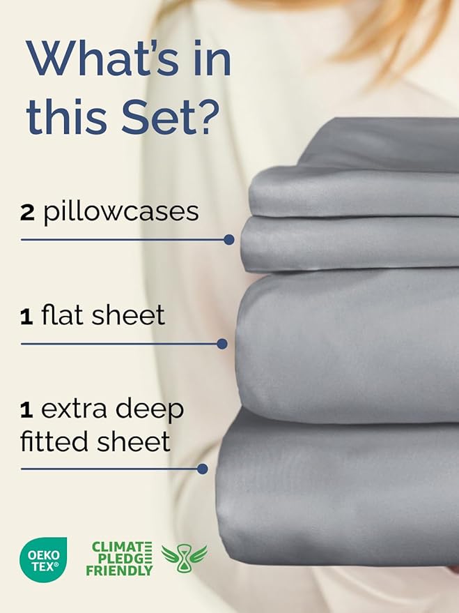 Extra Deep Pocket Cal King Sheets - 4 Piece Breathable & Cooling Bed Sheets - Hotel Luxury Sheet Set - Soft, Wrinkle Free & Comfy - Easily Fits Extra Deep Mattresses - Deep Pocket Steel Blue Sheets