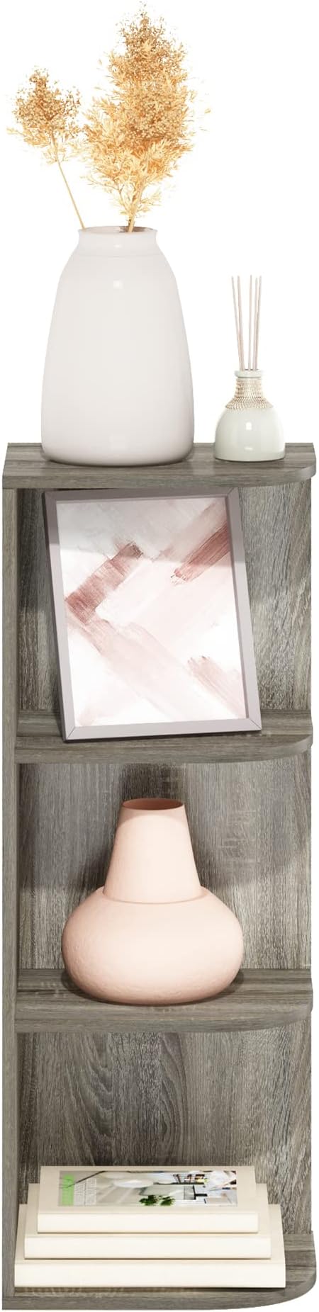 Furinno PASIR Book Shelf, 3-Tier Corner Bookshelf, Open Shelves Bookcase 9.3 x 12 x 31.5, for Living Room, Bedroom, Home Office, French Oak