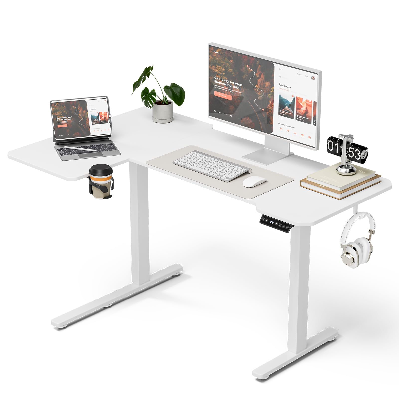 51" Reversiable L-Shaped Electric Standing Desk Adjustable Height Gaming Stand Up Corner Desk Sit Stand Home Office Computer Desk with Splice Board,Black Top Dormly