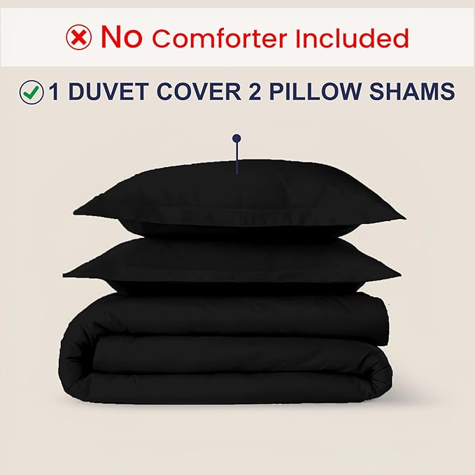 Kotton Culture 3 Pc Duvet Cover King Size Set-100% Egyptian Cotton Sateen 600 Thread Count Ultra Soft Premium Durable Comforter Cover Zipper Closure & Corner Ties - (Black, 102" X 94")