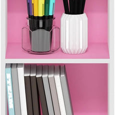 Furinno PASIR Book Shelf, 4-Tier Modern Bookshelf, Open Shelves Bookcase 9 x 12 x 42, for Living Room, Bedroom, Home Office, Pink/White