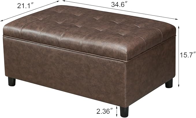 Joveco Rectangular Lift Top Storage Ottoman Bench, Faux Leather Storage Bench for Living Room Entryway Bedroom,Espresso