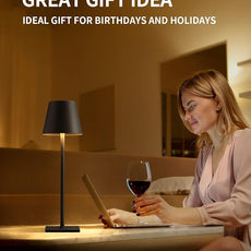 KDG Cordless Table Lamp, Portable LED Desk Lamp, 5000mAh Battery Operated, 3 Color Stepless Dimming Up, for Restaurant/Bedroom/Bars/Outdoor Party/Camping/Coffee Shop Atmosphere Night Light(Black)