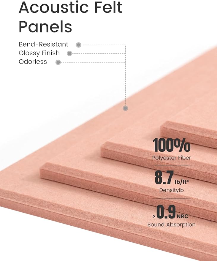Felt Bulletin Board Tiles -28"x18" Cork Board Alternative for Office Decor, Push Pin Board Wall Organizer 6-Pack-Pink