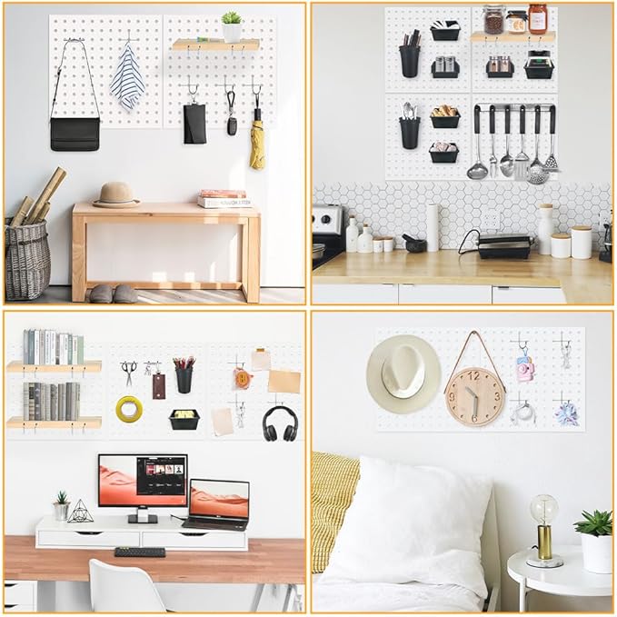 8Pcs Pegboard, Peg Board, Metal Pegboard Wall Organizer Panels Accessories, Mount Display Pegboard Kits for Walls Garage Craft Room Office Workshop, Easy Installation (White)