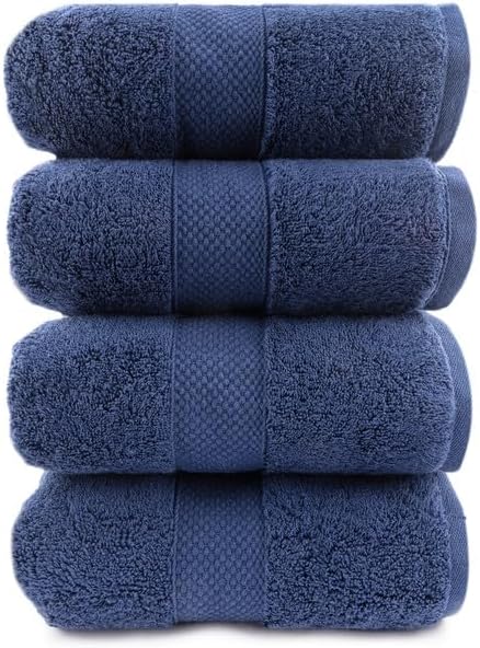 Maisonette Loft Egyptian Cotton Turkish Bath Towels, Soft, Absorbent, Ideal Quick Dry Large Luxury Bathroom Towel Set for Shower (30" x 58", 4 Pack), Navy Blue