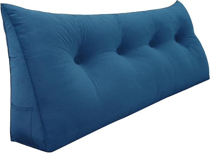 10 lbs Thickened Wedge Pillow Headboard Body Positioner Bed Wedge Pillow Backrest Support Triangular Headboard Cushion with Side Pocket Gift for Mom Velvet Positioning Support Blue Full