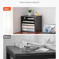 VEVOR Literature Organizer, 5 Compartments Office Mailbox with Adjustable Shelves, Wooden Mailbox Sorter Medium Density Fiberboard Office Home Classroom Storage for Files, Documents, Papers, Grey