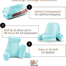 Nestl Reading Pillow with Shredded Memory Foam Includes 2 Neck and Lumber Support Pillows, Designed for Sitting Up in Bed and Couch, Back and Arms Adjustable Support for Adult & Teens, Light Blue