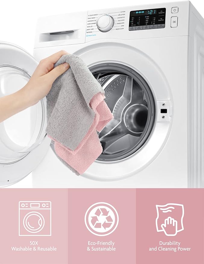 Fantasticlean Microfiber Cleaning Cloth Roll -150 Pack, Tear Away Microfiber Towels, 12" x 12", Reusable, Washable, Ultra Absorbent Dishcloth for All-Around Cleaning Supplies (2 Rolls of Pink)