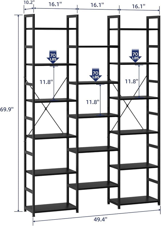NUMENN 6-Tier Bookshelf Triple Column Bookcase with 17 Adjustable Open Display Shelves, Modern Book Shelves，Rustic Industrial Style Bookshelves for Bedroom, Living Room and Home Office, Black