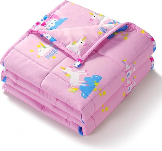 Kivik Weighted Blanket 3 lbs, Breathable Small Heavy Throw Blankets, Sleeping & Calming for Bed Couch Home School, Machine Washable, Cooling Soft Microfiber, 36x48 Inches, Pink Unicorn