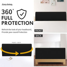 Easy-Going Stretch Bed Headboard Cover,Small Square Jacquard Headboard Slipcover, Dustproof Bed Head Cover for Bedroom (King,Black)
