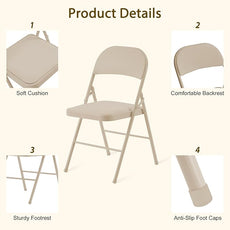 10 Pack Folding Chairs with Padded Cushion and Back, Khaki Portable and Foldable Chairs with Durable Metal Frame for Indoor Outdoor Office Party Events Kitchen, 330lbs Capacity