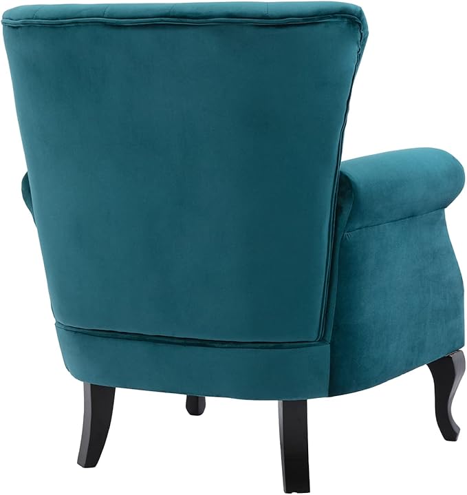 Mid-Century Modern Accent ChairSet of 2 Velvet Armchair w/Tufted Back/Wood Legs, Upholstered Side Lounge Arm Chair Single Sofa for Living Room Bedroom, Teal