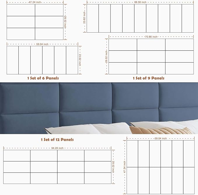 IFNOW Wall Mounted Upholstered Headboard Queen, 3D Peel and Stick Soundproof Panels, Reusable and Removable Padded Leather Bed Headboard, 9 Panels 9.84" x 23.62", Navy Blue