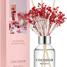 COCODOR Flower Reed Diffuser Set / 3.4oz / Black Cherry/Scent Diffuser with Sticks Home Fragrance Reed Diffuser for Bathroom Shelf Decor